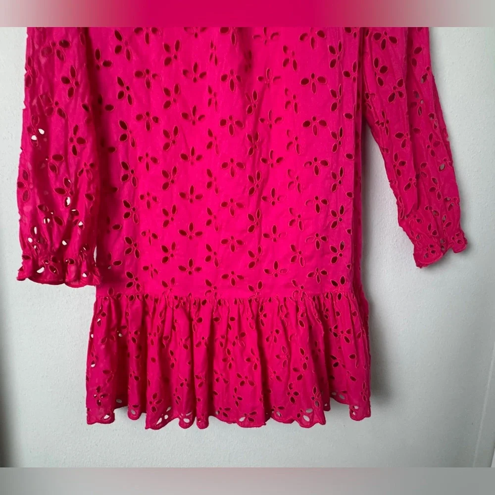 J. Crew Ruffleneck Mini‎ Dress In Eyelet Pink 100% Cotton Dress Size Small